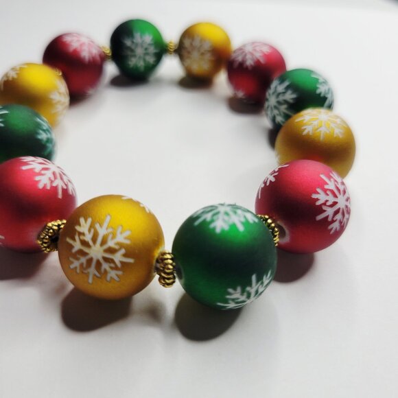 NWT Amazing Flocked Christmas Ornament Stretch Bracelet Red Green Gold Christmas - Picture 3 of 5